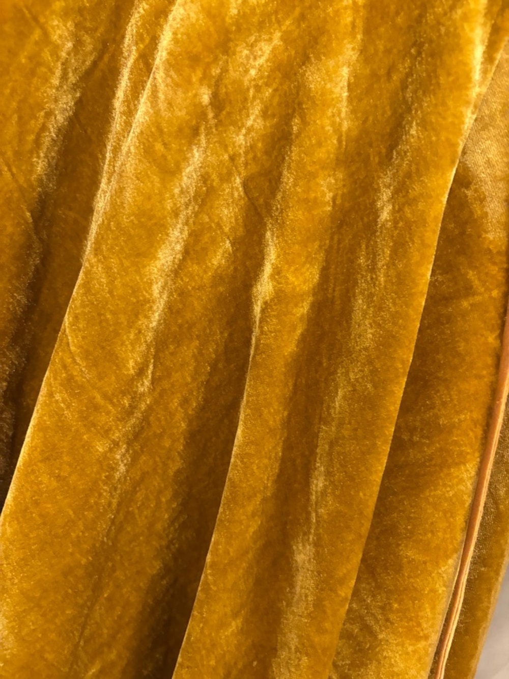 AKIRA Mustard Gold Velvet Ruffle High-Low Wrap Dress - Picture 7 of 7